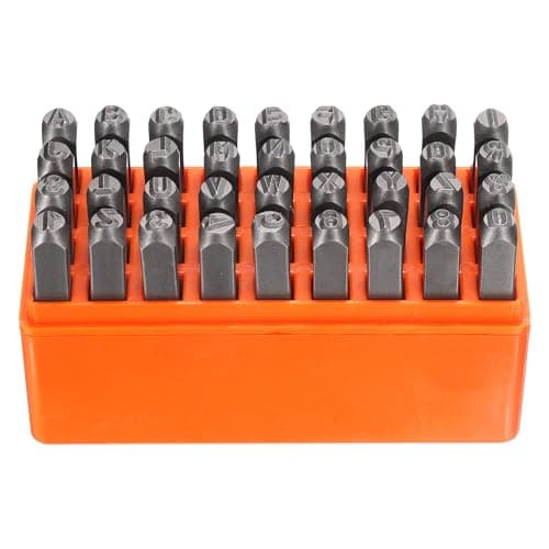 Image of sourcing map 36pcs Metal Stamping Kit 1/4" (6mm) Steel Uppercase Letter and Number Punch Set (A-Z / 0-8 / "&" Symbol) Punch Press Tool with Case for Imprinting Metal Plastic Wood Leather