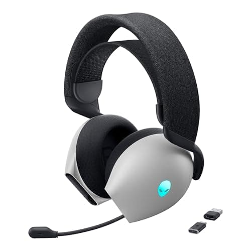 Image of Alienware AW720H Dual-Mode Wireless Gaming Headset - Dolby Atmos Spatial Sound, Wireless 2.4 GHz, 3.5mm Connector Cable, In-line Controls, Integrated Microphone, Unidirectional - Lunar Light