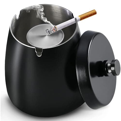 Image of Navani Smell-Proof Ashtray with Lid for Inside & Outdoors | Stylish Outdoor Ash Trays | Windproof Design | Odor-Free Ashtrays for Patio, Garden, and Home