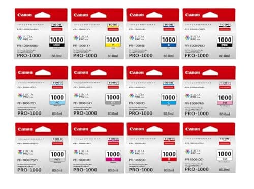 Image of Canon Original PFI-1000, PFI1000 Ink Cartridges PBK, MBK, Y, M, B, PC, PM, GY, PGY, M, R, CO (80 ml each), Complete Multipack in Original Packaging, Compatible with imagePROGRAF PRO-1000
