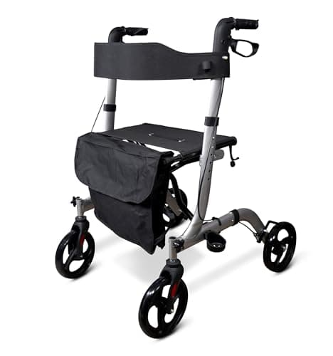 Image of Aidapt 4 Wheel Rollator with Seat and Shopping Bag. Height Adjusting Handles, Foldable, Aluminium Frame, Lightweight, 8" Puncture Proof Wheels. Parking Brakes, for Mobility, Elderly Walking Aid