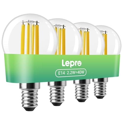 Image of Lepro E14 Golf Ball Bulb, A-Rated Ultra-efficient SES Bulb, 2.2W = 40W, 470lm, Warm White 2700K, 50000H Lifespan, Small Edison Screw, Clear Filament, Vintage Glass, Pack of 4