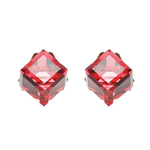 Image of Aeravida 3.5 mm Orange-Red Crystal Cube .925 Sterling Silver Stud Earrings | Gift for Women | Sterling Silver Dangle Earrings | Earrings for Women | Fashion Crystal Dangle Earrings