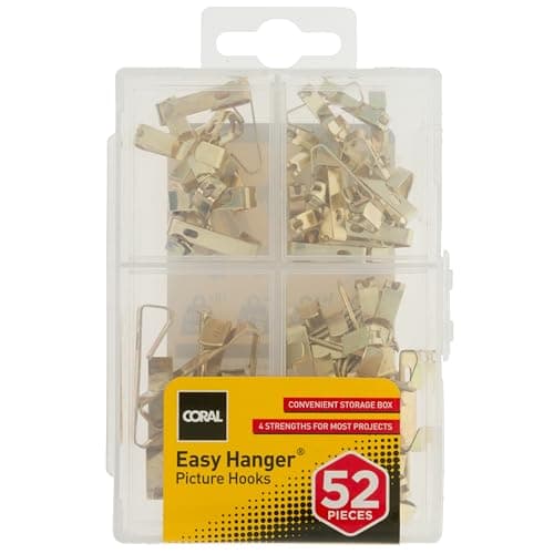 Image of CORAL 81400 Easy Hanger Assorted Picture Hook Kit for Wall Art and Mirrors with 4 Hook Sizes 52 Piece Pack Set