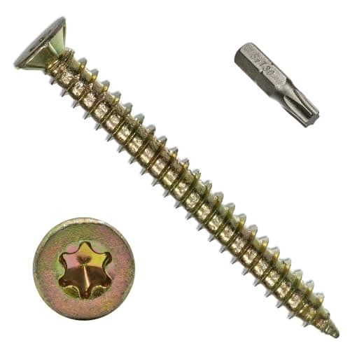 Image of MultiScrew Concrete Screws 7.5 x 90mm (Pack of 20) Torx Drive Flat Countersunk Head Yellow Zinc Use Without Plug For Brick Hollow Block Natural Stone Window Frame Door and General Joinery