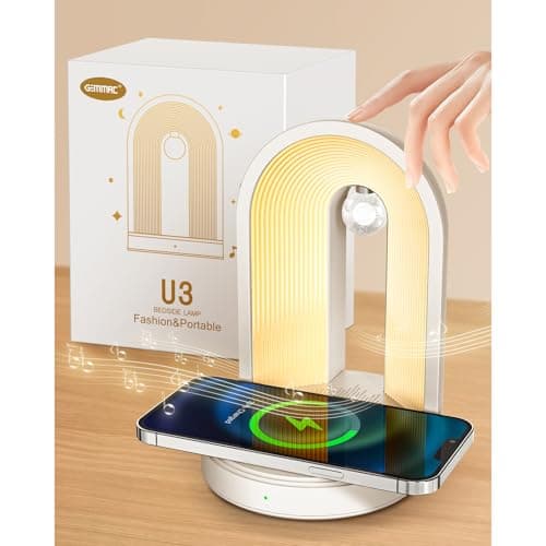 Image of Gemmac 3 in 1 Night Lights Bluetooth Speaker, Music Bedside Lamp with Wireless Charger 15W, Creative Dimmable LED Table Lamp Night Light for Bedroom, Adults Teen Girls Boys Gift, Home Decor
