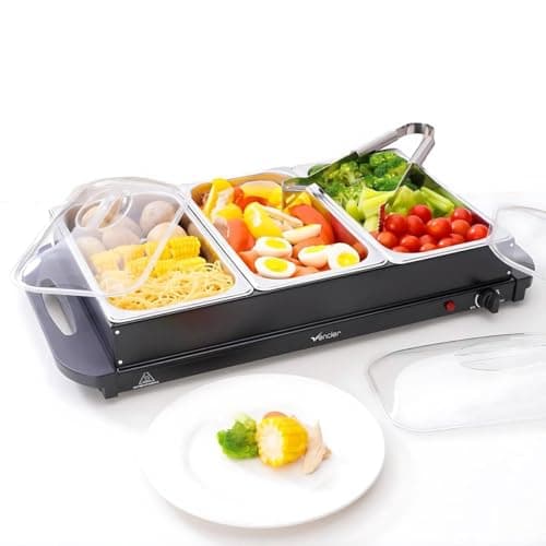 Image of Vencier 3-Pan Buffet Server, 3 x 2.5L Capacity Pans, 300W Food Warmer with Adjustable Temperature, Portable Hot Plate & Chafing Dish, Bain Marie Steam Table for Catering & Entertaining (Black)