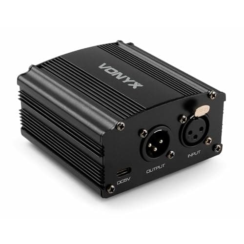 Image of Vonyx VDX10 48V Phantom Power Supply – Professional Phantom Power Box with Balanced 3-Pin XLR Input/Output, USB-C Connector & Mixer Microphone Cable for Studio & Stage Condenser Mics