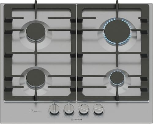 Image of Bosch, Series 6, PCP6A5I90, 60cm Gas Hob with 4 burners, Optimised FlameSelect, 2 Dishwasher suitable cast iron pan supports, Detachable metallic sword dials