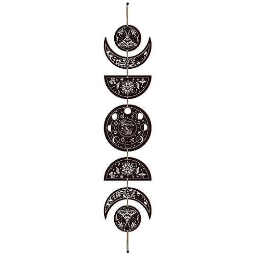 Image of CREATCABIN 7pcs Moon Phase Wall Hanging Boho Decor Wooden Wall Art Witchy Decor Set with Cotton Thread Black Wood Moon Cycle Aesthetic Art Wall Hanging for Home Farmhouse 6.3 x 37.1 Inch