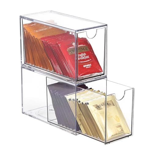 Image of IGNPION 2 Layer Tea Organizer Drawer Box , Acrylic Kitchen Coffee Capsules and Tea Bag Holder with 2 Drawer, Stackable Small Desktop Storage Drawer for Office, Batheroom, Dresser