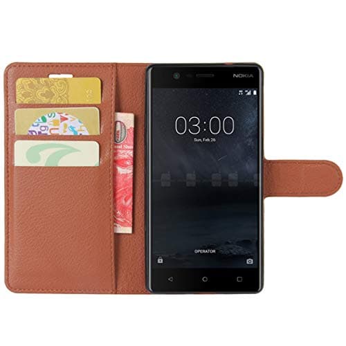 Image of HualuBro Nokia 3 Case, Premium PU Leather Wallet Flip Phone Protective Case Cover with Card Slots for Nokia 3 2017 Smartphone (Brown)