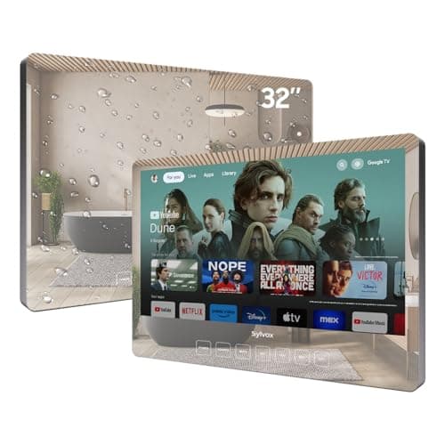 Image of SYLVOX 32 inch Bathroom TV, 12V Smart Magic Mirror TV Compatible with Google TV, Support Smart Casting 500 nits Brightness 1080P, IP66 Waterproof Television for Bathroom Hotel Gym Sauna (Wall mount)