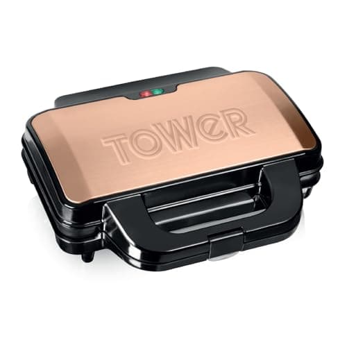 Image of Tower Deep Filled Sandwich Maker with Non-Stick Coated Plate and Automatic Temperature Control, 900W, Rose Gold, T27031RG
