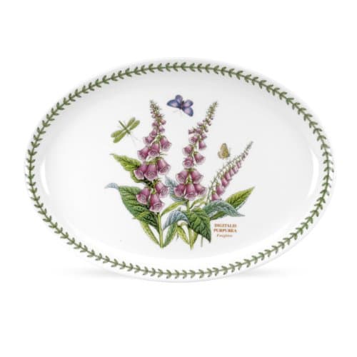 Image of Portmeirion Botanic Garden 13" Oval Platter | Foxglove Motif | Fine Porcelain | Chip-Resistant Glaze | Dishwasher, Microwave, Freezer, Oven Safe | Ideal to Cook and Serve
