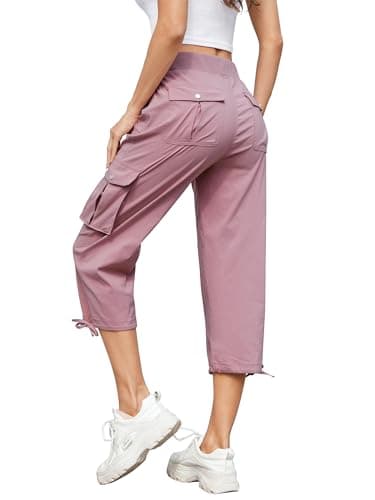 Image of Hormtaer Women Cropped Trousers Cargo Summer Capri Joggers Ladies Pants 3/4 Length Sweatpants Outdoor Casual Hiking Trousers with 6 Pockets (Dark Pink, M)