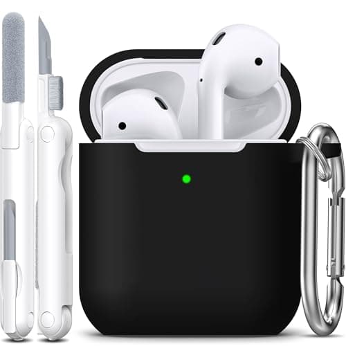 Image of R-fun Compatible with AirPods 2nd Generation 2019,1st Gen 2016 Charging Case Cover,Soft Silicone Protective Case Compatible with Apple AirPods with Cleaner Kit & Keychain,Black