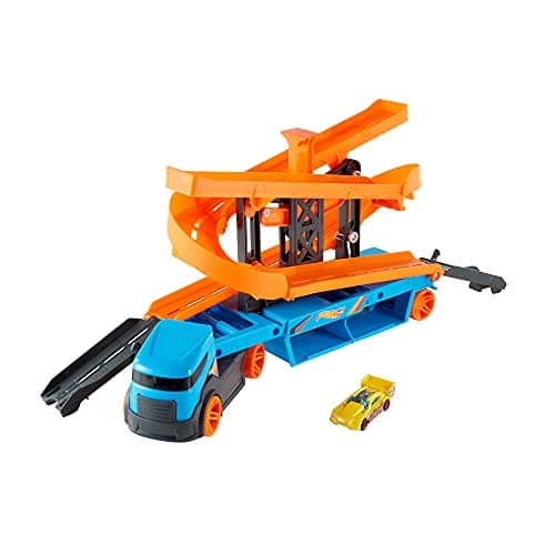 Image of Hot Wheels City Lift & Launch Hauler Vehicle with Storage for Up to 20 1:64 Cars, Lift and Launch Feature and 1 Hot Wheels Car, for 3 Year Olds and Up