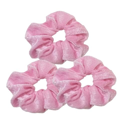 Image of 3 PCS Velvet Hair Scrunchies Pink for Women - Ponytail Holders, Soft Elastic Hair Bands, Hair Accessories for Girls and Women