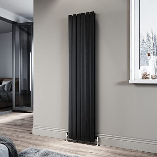 Image of ELEGANT Black Double Panel Radiator 1800 x 408 mm Modern Flat Panel Column Designer Radiator Slim Radiator Tall Upright Central Heating Rad