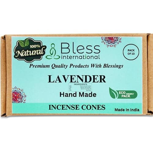 Image of Bless International Lavender 100%-Natural-Incense-Cones Handmade-Hand-Dipped Organic-Chemicals-Free for-Purification-Relaxation-Positivity-Yoga-Meditation The-Best-scents (10 Count)