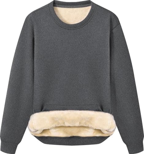 Image of Peakwell Women's Sweatshirt Winter Sherpa Fleece Lined Sweater Warm Pullover Crewneck Jumpers Soft Thermal Tops, Dark Grey with Pocket, M