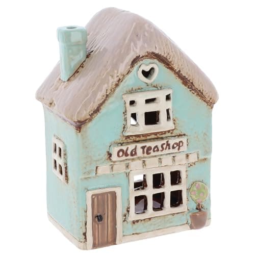 Image of Shudehill Giftware Village Pottery Tealight Holder Ceramic House Shop Collection - Flower Shop, Tearoom, Antique Shop, Old Bakery and Sweet Shop All Hand Painted (Tea Shop)