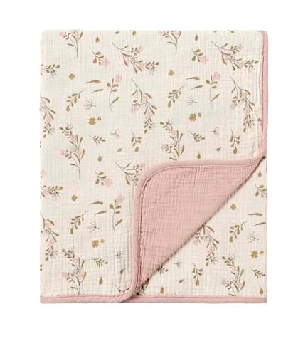 Image of CREVENT 100% Organic Cotton Muslin Baby Blanket for Newborns, Essential for Baby Shower Birthday Gift - Flower 100X100cm