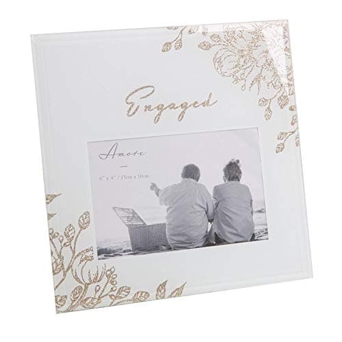 Image of Amore Engagement Grey Glass 6'x4' Photo Frame with Glitter/Wording - Engaged