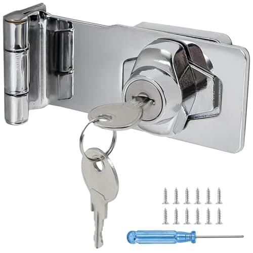 Image of 90° Offset Door Lock, Bedroom Door Lock without Drilling, Cabinet Lock with Keys for Cupboard Shed Gate Garage Toilet, Internal/External Door Use Keyed Hasp Locks Heavy Duty Zinc Alloy Hardware, Small