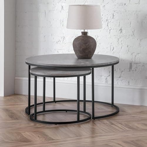 Image of Julian Bowen Staten Round Nesting Coffee Table, Concrete Effect