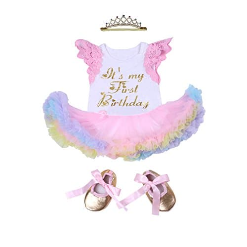 Image of BABAYPREG First Birthday Baby Girls Outfits Tutu Dress with Headband (9-12 Months, White)