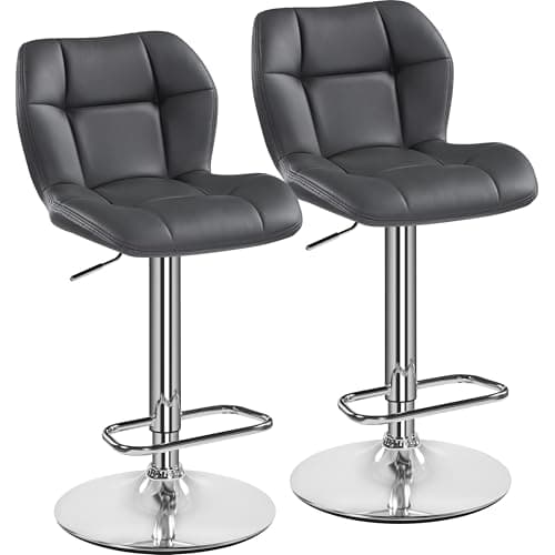 Image of Yaheetech Bar Stools Set of 2, PU Leather Breakfast Bar Chairs, Swivel Height Adjustable Barstools, Counter Stools with Backrest for Home Kitchen Bar Restaurant, Grey