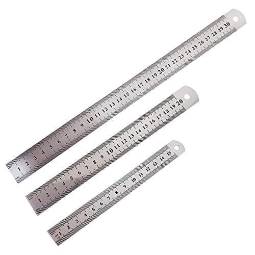Image of Stainless Steel Ruler, Metal Rule Precision Rule Kit Straight Edge Measuring Tool Including 12 Inch,8 Inch and 6 Inch Ruler,Metal Rulers Kit for Office Engineering Drawings