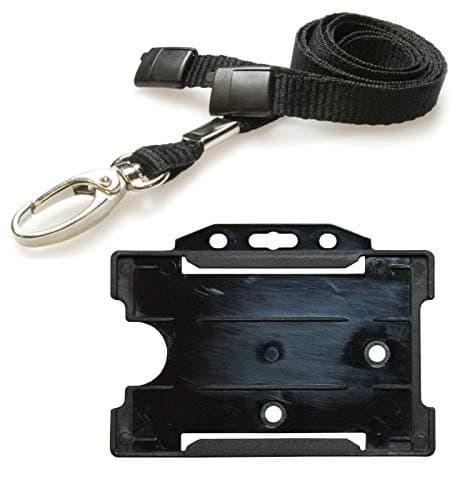Image of PCL Media ltd Black Lanyard with Card Holder Neck Strap Lanyard with Metal Clip and Breakaway Safety Clip & Black Rigid ID Card Holders All ECO Friendly