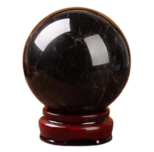 Image of XGINERFEX Black Quartz Crystal Ball for Decorative, Obsidian Sphere with Wooden Stand,Polished Stone Ornament Home Office Decor,1.18"(3cm) Gemstone Stone