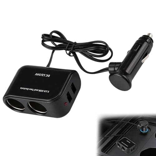 Image of Dual Socket Car Charger with 2 USB Ports 12V/24V Cigarette Lighter Splitter Adapter -Double Car Lighter Adapter for Phone, Dash Cam, GPS, Camera, Tablet & More (Black)