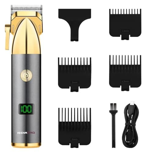 Image of HIENA PRO Professions Hair Clippers Men Cordless Clippers for Men Haircut Hair Cutting Machine for Barber Clipper Rechargeable Hair Trimmers with LED (Gold)