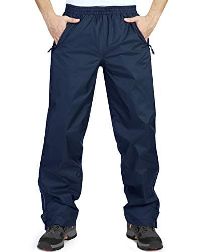 Image of 33,000ft Men's Waterproof Trousers Lightweight Breathable Rain Overtrousers with Pockets, Outdoor Windproof Rain Pants for Golf Walking Hiking Fishing Blue L/28 Inseam
