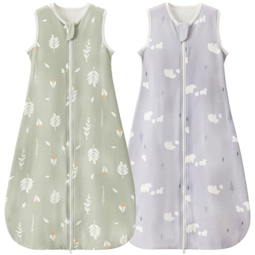 Image of Nivolltha 2 Pack Super Soft 1 TOG Baby Sleeping Bag, 100% Cotton Spring & Autumn Sleeping Bag for 6-18 Months, Newborn Essentials, Foliage & Bear
