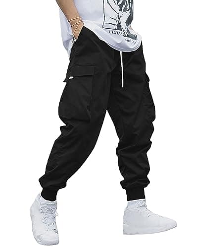 Image of YAOHUOLE Cuffed Cargo Trousers Mens Cargo Joggers Men Tactical Pants Stretch Cargo Work Trousers Black 3XL