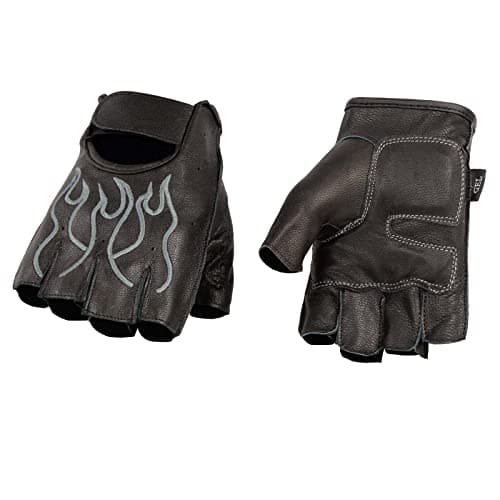 Image of Milwaukee Leather Shaf International Men's Fingerless Gloves (Black/Grey, Medium) (with Embroidery Hot Pin)