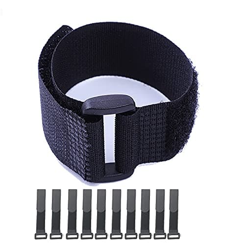Image of Hook and Loop Cable Straps,Black Self-Adhesive Nylon Straps Cable/Securing Straps with Buckles,Adjustable Reusable Cinch Straps, 1" x 12" Pack of 10 (25 x 300 mm)