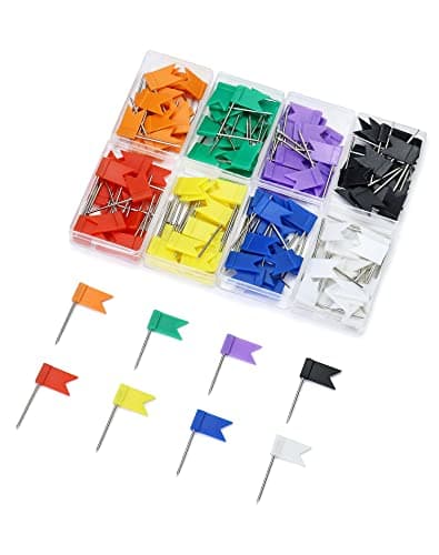 Image of QWORK® 160 Pcs Multicolored Map Pins, Flag Push Pins Map Tacks with Steel Point for Pinboards and Maps at Home Office School (8 Assorted Colors)