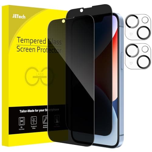 Image of JETech Privacy Full Coverage Screen Protector for iPhone 14 6.1-Inch with Camera Lens Protector, Anti-Spy Tempered Glass Film, 2-Pack Each