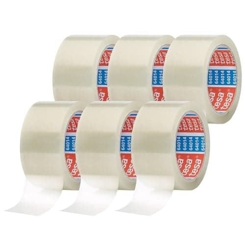 Image of tesapack 64014 Low-Noise Parcel Tape, Pack of 6, for Packing Parcels and Shipping Boxes, Transparent, 6 Rolls, Each Roll 66 m