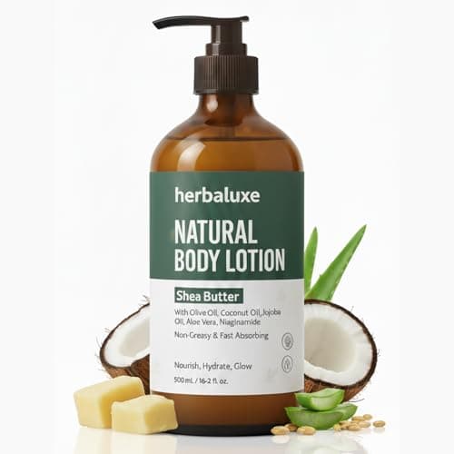 Image of Herbaluxe Natural Body Care Cream 500ml – Organic Aloe Vera, Coconut Oil & Shea Butter Moisturising Lotion with Vitamin E | Vegan Herbal Skincare for Soft, Hydrated, Healthy Skin