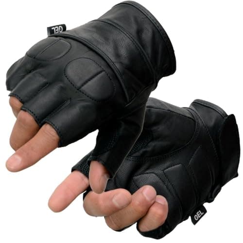 Image of Milwaukee Leather SH462 Men's Black Fingerless Leather Gloves with Gel Palm - XXX-Large