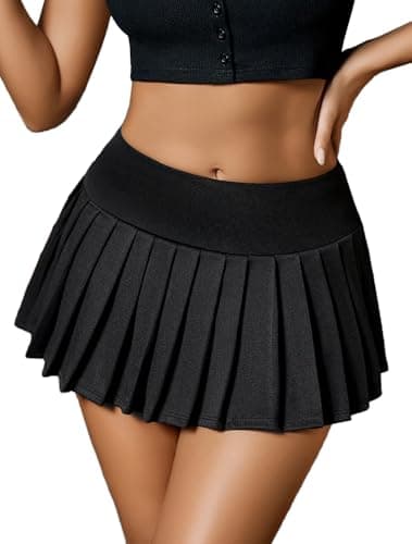 Image of Avidlove Summer Mini High Waisted Flared Skater Skirt Basic Casual Miniskirt Sexy Elastic Casual Pleated Skirts Short Tennis School Skirt Black L