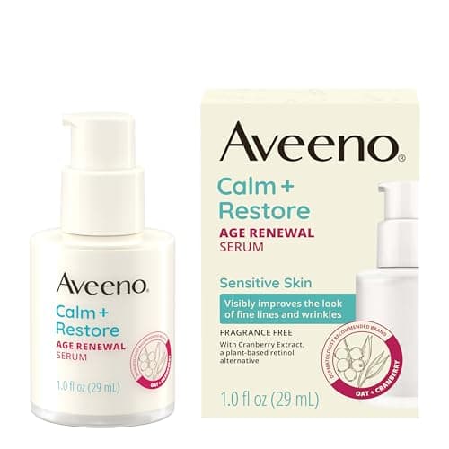 Image of Aveeno Calm + Restore Age Renewal Anti Ageing Serum with Nourishing Oatmeal and Blueberry Extract Visibly Improves the Look of Fine Lines, Unscented